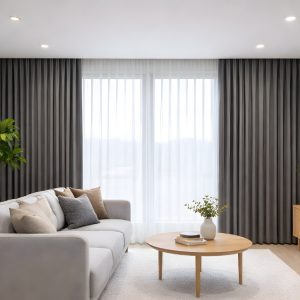 Rèm Vải 2 Lớp Màu Xám Đậm Hiện Đại
