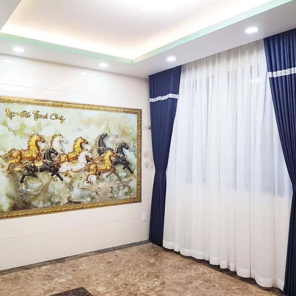 Rèm Vải Màu Xanh Dương Xếp Ly