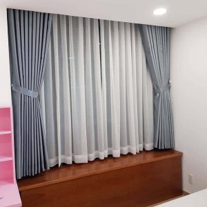 Rèm Vải Bố Màu Xám 2 Lớp