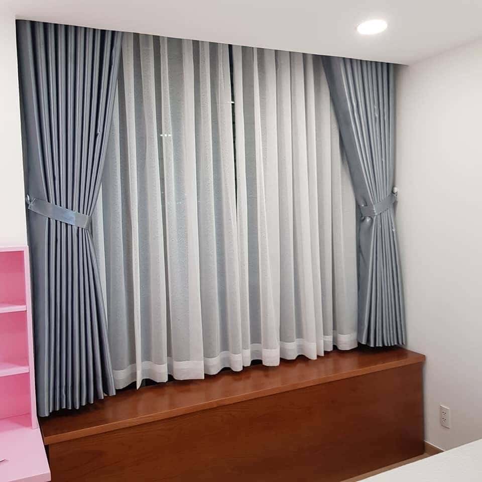 Rèm Vải Bố Màu Xám 2 Lớp