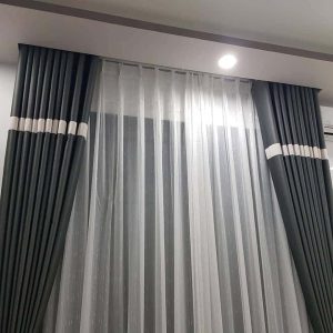 Rèm Vải 2 Lớp Màu Xám Voan Trắng